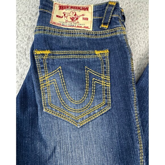 True Religion Billy Super T Womens 29 Jeans USA Blue Denim Orange Stitch NWOT - Picture 13 of 16